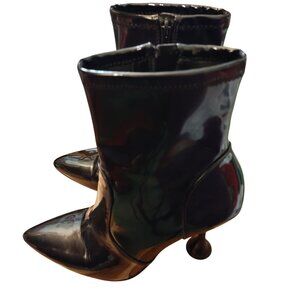 Black Patent Leather Ankle Boots With Hourglass Heels 8.5M By INC International